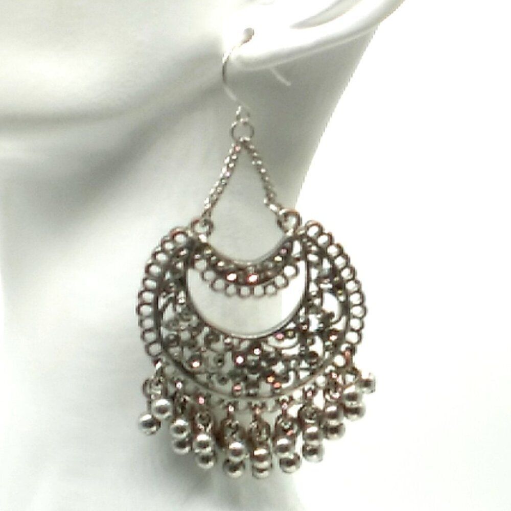 Silver-tone & Rhinestone Chandbali Earrings